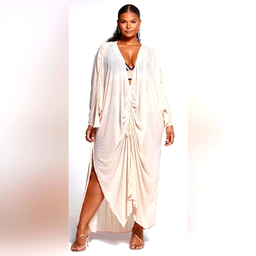 All Over Rhinestone Nude Mesh Katana 2X